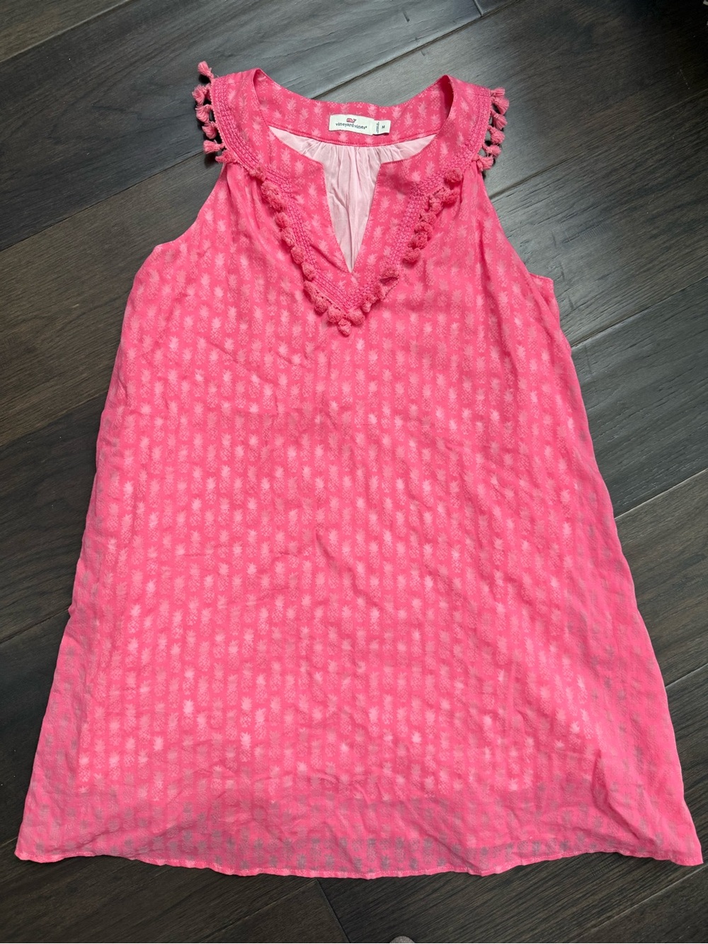 Vineyard Vines medium Pink pineapple Pom-Trim Sleeveless Dress